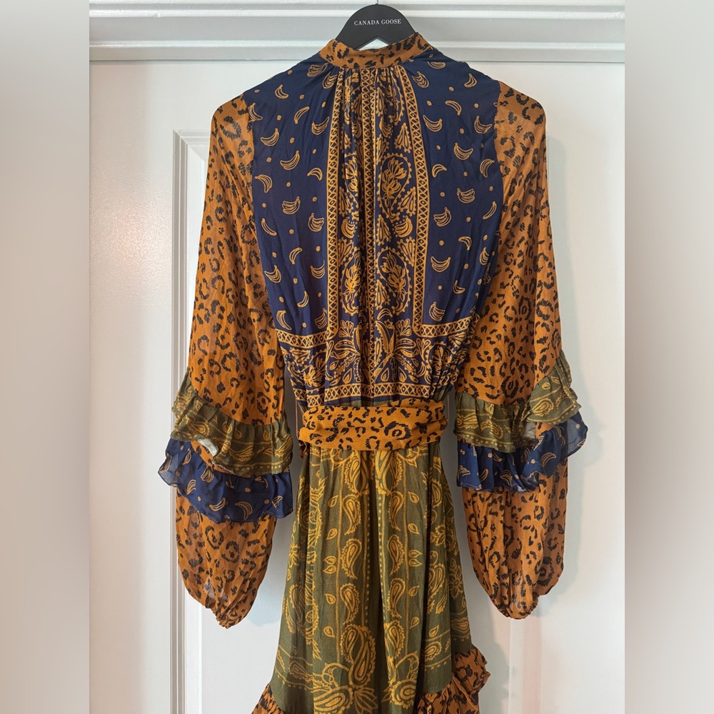 FARM Rio Multicolor Patchwork Maxi Dress - Mustard, Navy, Olive - Picture 2 of 13